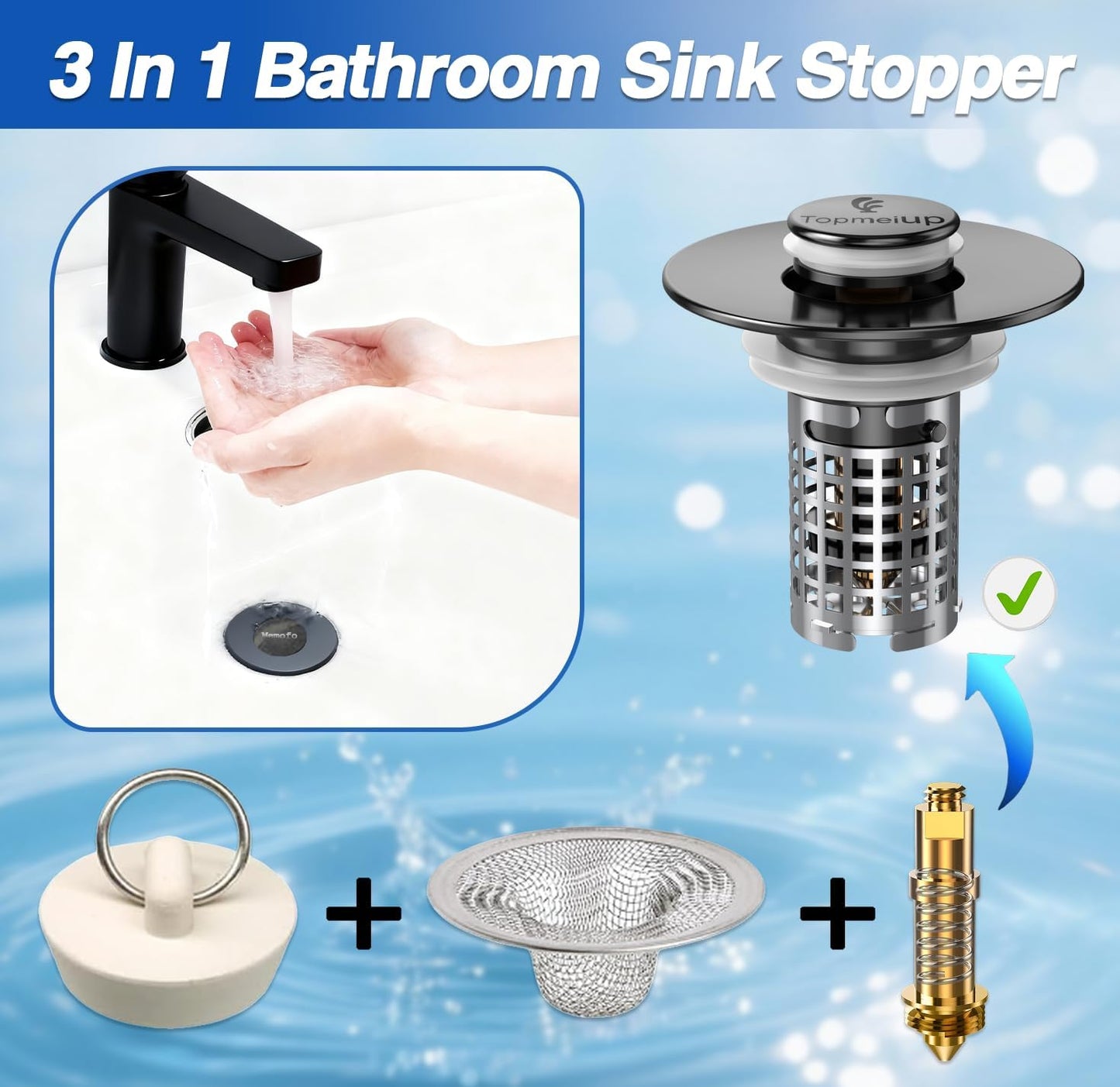Bathroom Sink Drain Strainer, Pop-up Sink Drain Strainer with Removable Stainless Steel Strainer Basket Hair Catcher, Bathroom Sink Strainer for Bathroom Sink Stopper Replacement(1PCS)