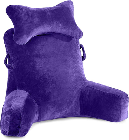 SLIGUY Reading Pillow-Bed Rest Pillow with Detachable Neck Roll & Support Arm for Sitting in Bed Couch or Floor-Backrest Reading Pillow Adult Back Pillow for Reading/Watching TV/Gaming,Dark Grey
