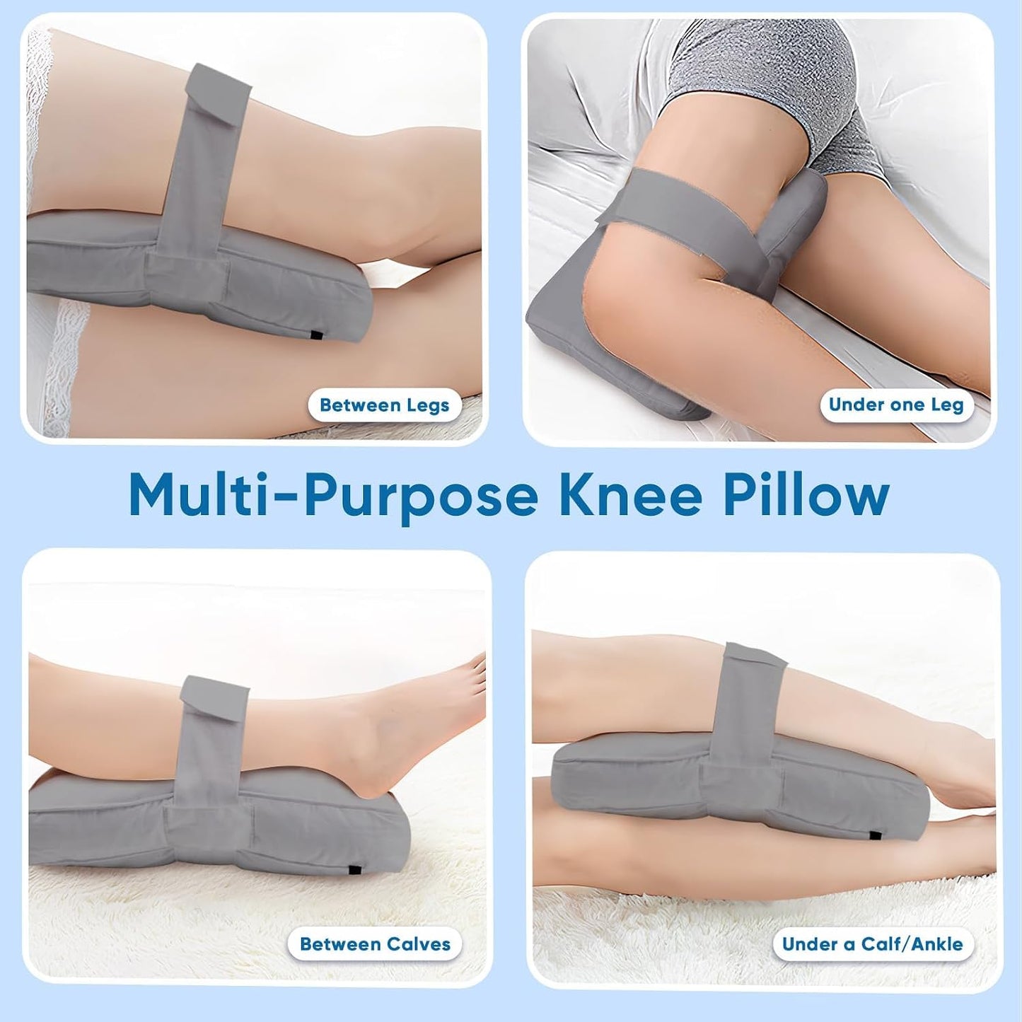 Knee Pillow with Adjustable Securing Strap for Side Sleepers | Fully Supports Knees & Thighs, Leg Support with Soft Strap, Aligns Spine, For Side Sleeping Between Legs, Orthopedic Relief
