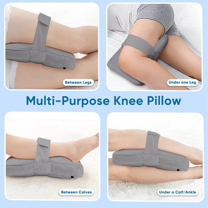 Knee Pillow with Adjustable Securing Strap for Side Sleepers | Fully Supports Knees & Thighs, Leg Support with Soft Strap, Aligns Spine, For Side Sleeping Between Legs, Orthopedic Relief