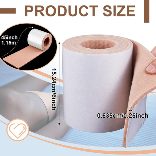 Jecery Adhesive Felt Roll, 1/4" X 6" X 1.25 Yard, Beige | Self-adhesive Padding for Foot Support, Pressure Relief, Furniture Protection, Splint Lining Cushion