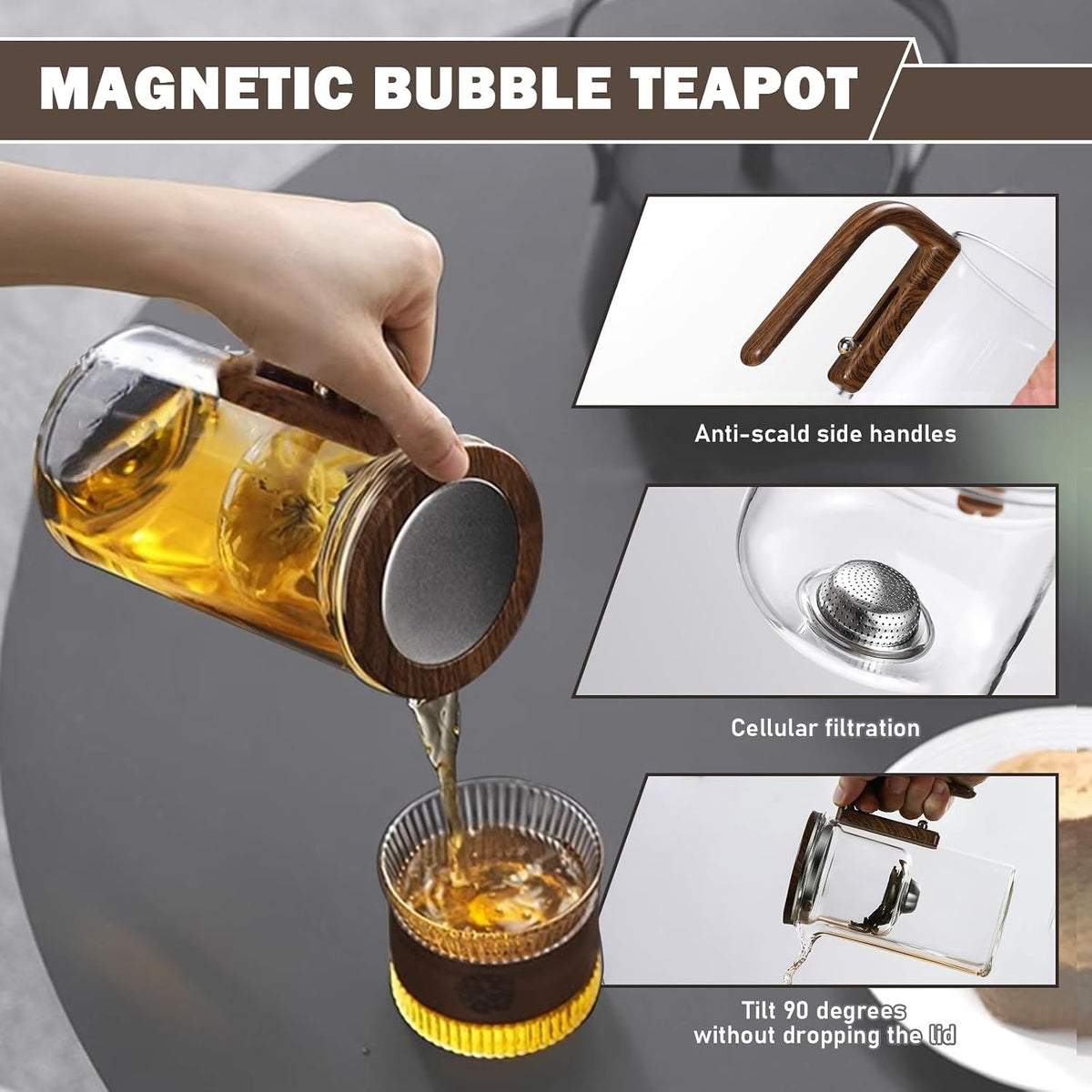 Enchanted Tea Pot, Magic Teapot, Glass Teapot with Infuser, 800ML