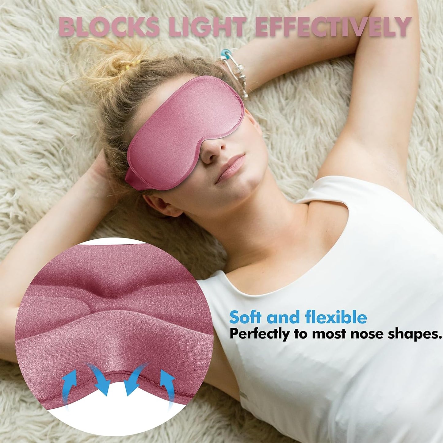 Sleep Eye Mask for Men Women, Lash Extensions 3D Sleeping Mask, Travel Blackout Night Blindfold Eye Shade Cover with Adjustable Strap (Black)