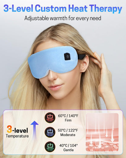 Heated Eye Mask for Dry Eyes, Stye Relief and Improved Sleep - Cordless Rechargeable Warm Compress with Graphene Heating, 3 Temp Settings, Auto Shut-Off, Washable Sleep Mask for Travel