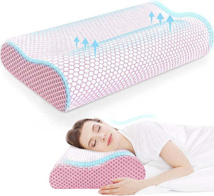 Neck Pillow for Sleeping, Ergonomic Cervical Bed Pillow, Blue Standard Size | Memory Foam Bed Pillow for Side Back Stomach Sleepers, Contour Fit Neck Pillow for Sleeping and Neck Pain Relief