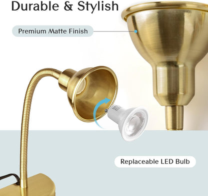 Solfres Patented Innovative Design Headboard Reading Light. No Drilling Golden Book Light for Bedtime Reading. Dimmable LED Book Reading Lamp with Bulb. Movable & Flexible, Black