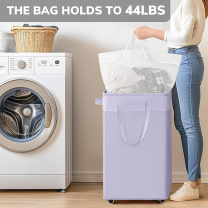 Goodpick 75L Laundry Basket with Wheels & Removable Wash Bag for Dorm | Rolling Laundry Basket with Handles for Dirty Clothes, Fodable Hamper for Laundry Room, Dorm Room Essentials, Grey