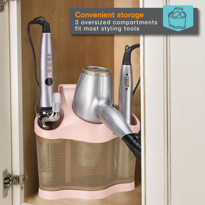 Polder Style Station, Tool Organizer for Hair Dryer, Curling Iron, and Straightener, Easy-to-Store Hair Styling Station, White and Silver
