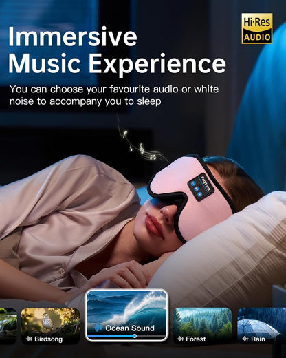 Perytong Sleep Mask with Bluetooth 5.4 Headphones, Wireless Music Sleep Eye Mask for Side Sleepers, 3D Contoured Comfort & Built-in HD Stereo Earphones, Blackout for Travel (Peach Pink)