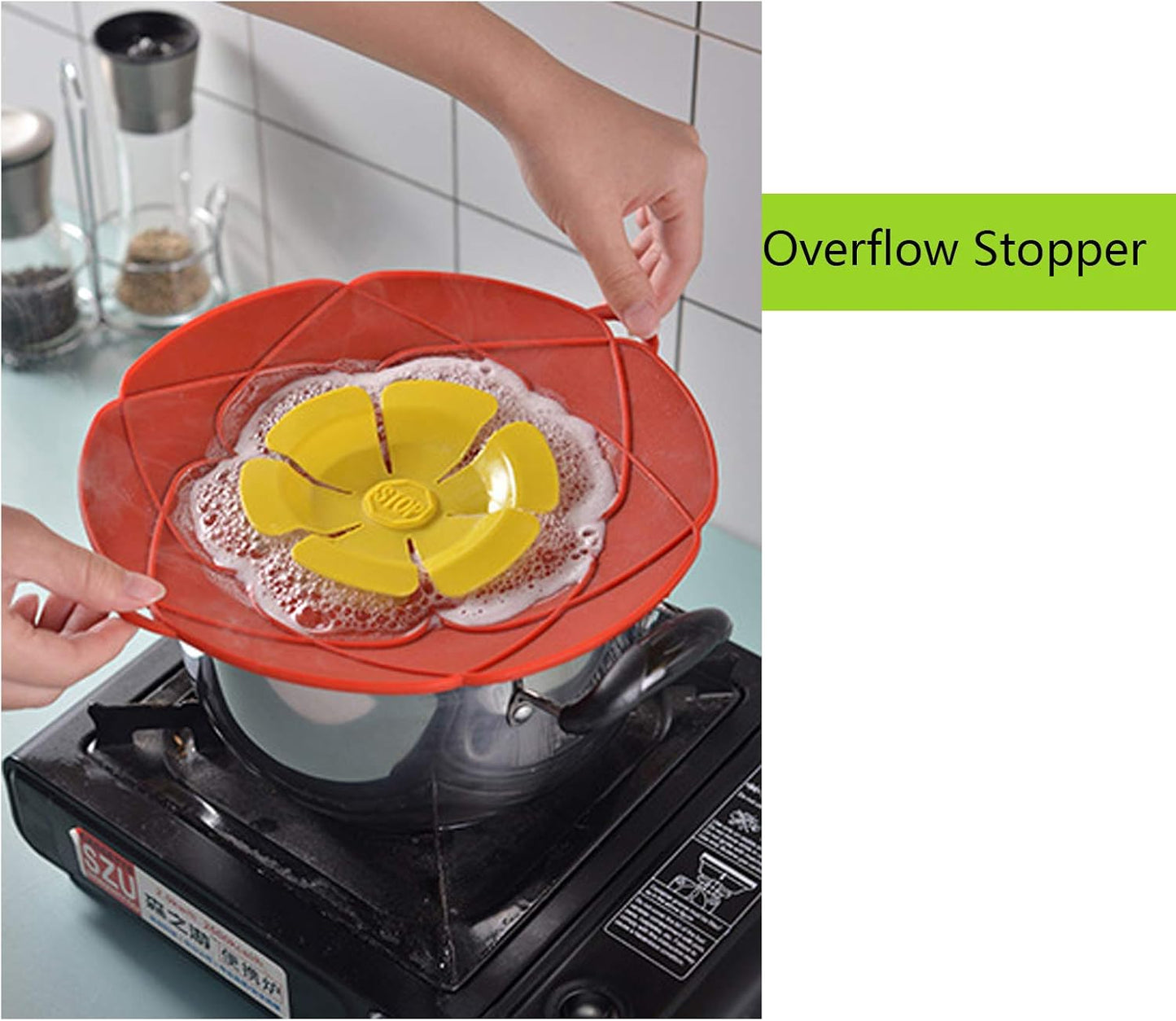1 Pack Spill Stopper Lid Cover for Pans and Pots Boil, Boil Over Safeguard, Anti Spill Lid Fits Openings 5.5" to 9.5" in Diameter (Green)