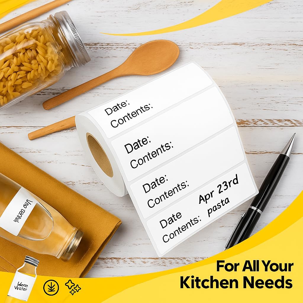 500 Pcs 1" x 3" Removable Freezer Labels for Food Containers | Washable Date Stickers for Ziploc Freezer Bag, Fridge Storage, Meal Prep - Oil Resistant & Waterproof, Easy Peel & No Residue