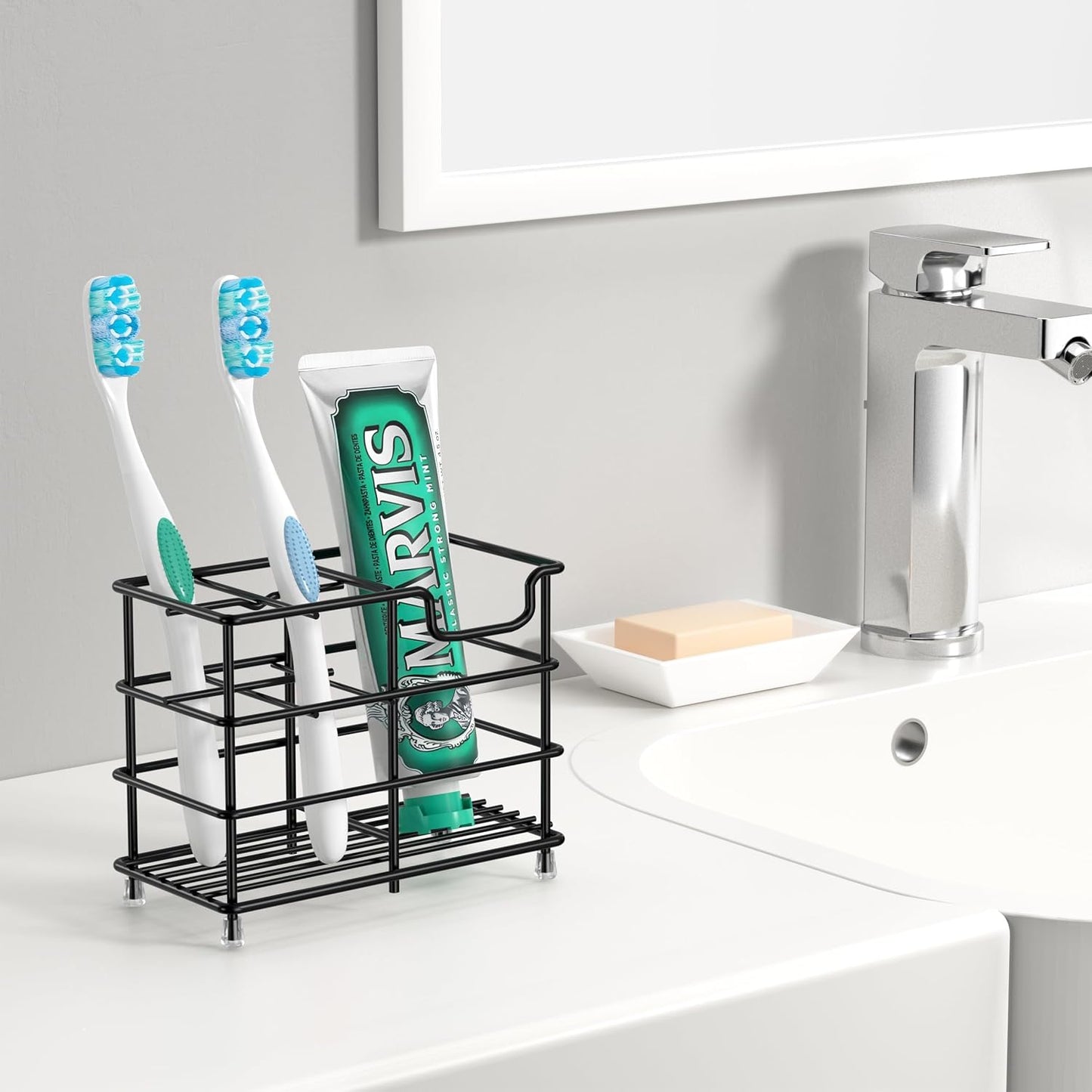 HBlife Toothbrush Holders for Bathroom, 5 Slots Silver Stainless Steel Bathroom Accessories Organizer