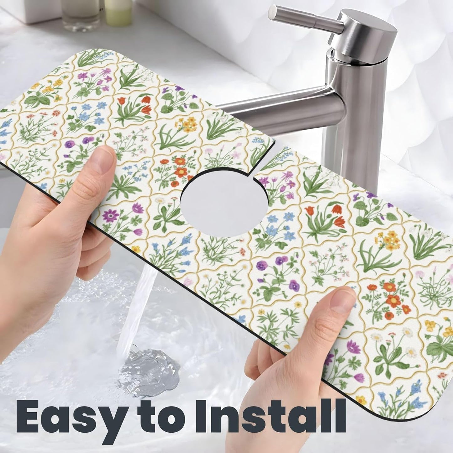 Aquamarine Blue Mexican Tiles Faucet Splash Guard Mat for Kitchen Sink 15x5.5" - Colors B