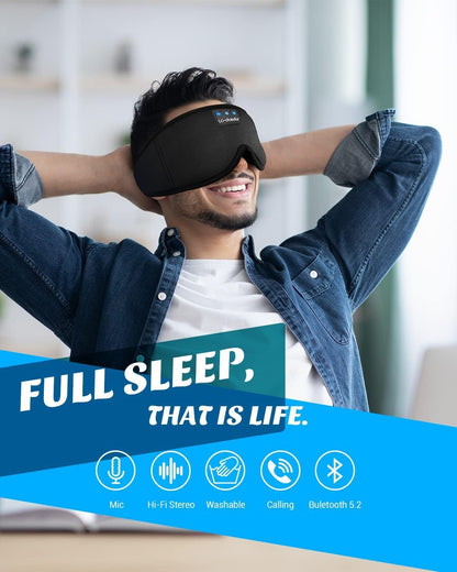 Sleep Mask with Headphones Bluetooth 5.4, LC-dolida Wireless Music Eye Mask for Sleeping Headphones with Soft Bamboo Cotton Cooling Breathable,Ultra-Thin Stereo Speaker for Side Sleepers-Khaki