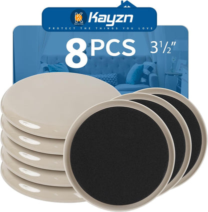 Furniture Sliders 8pcs 3 1/2 inch - Heavy Duty Reusable Round Sliders for Moving Furniture on Carpet, Easily Move Couches/Beds/Armoires/Chair/Table/Cabinet