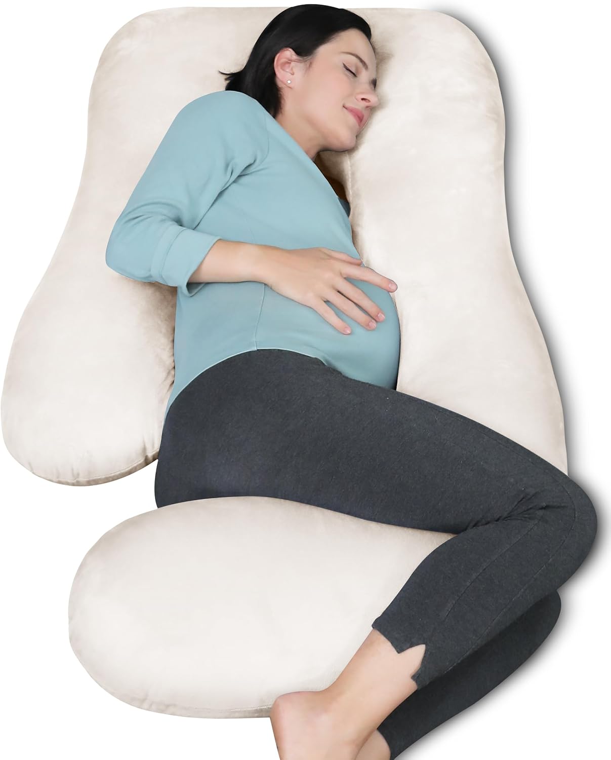 MOON PARK Pregnancy Pillows for Sleeping - 57 Inch U Shaped Full Body Maternity Pillow with Removable Cover - Support for Back, Legs, Belly, Hips - Pregnancy Pillow for Women - Grey