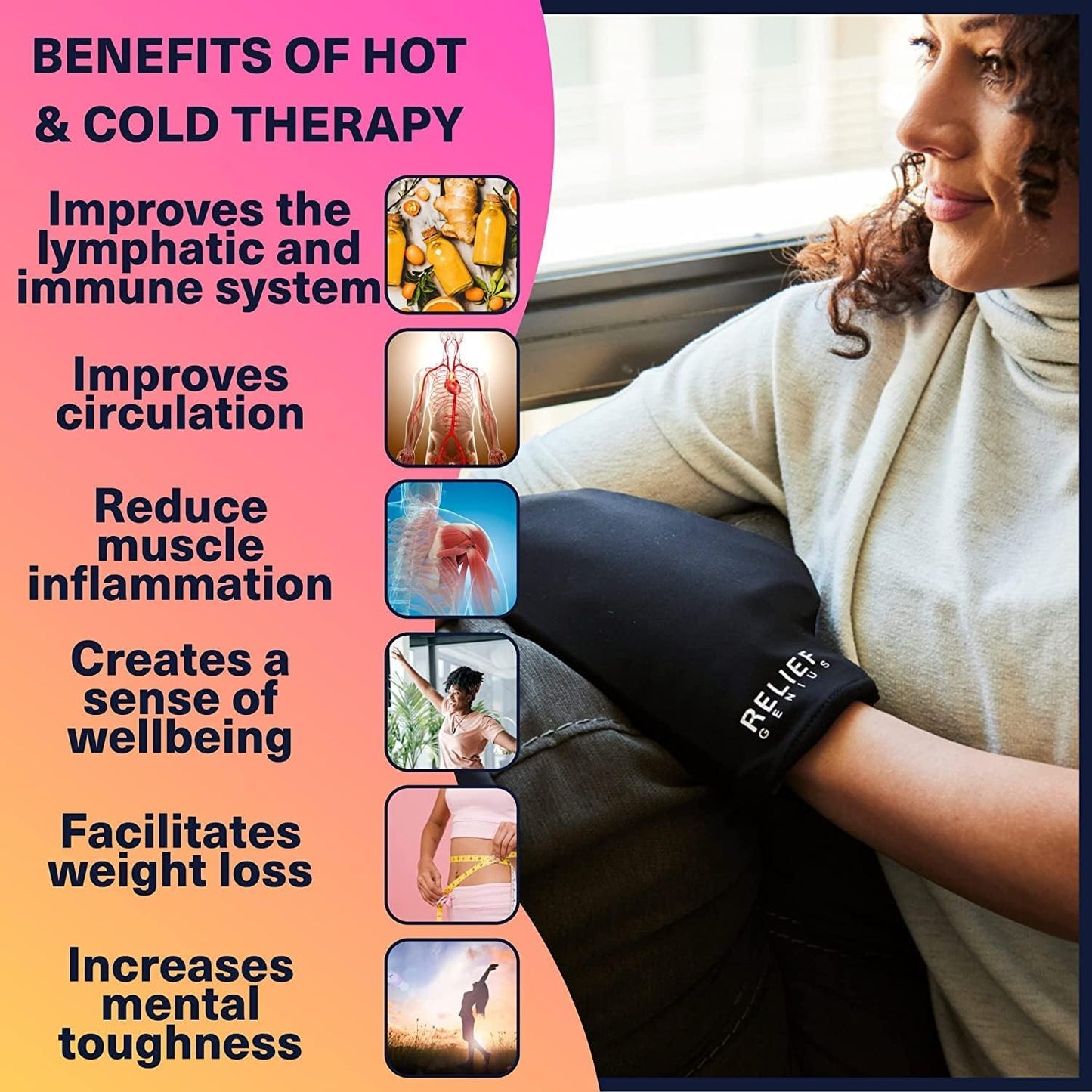 Relief Genius Cold Therapy Socks with Reusable Gel ice Packs - Achieve Relief from Sprains, Muscle Pain, Bruises, Swelling, Edema, Chemotherapy, Arthritis, Post Partum Foot (Black, Large)