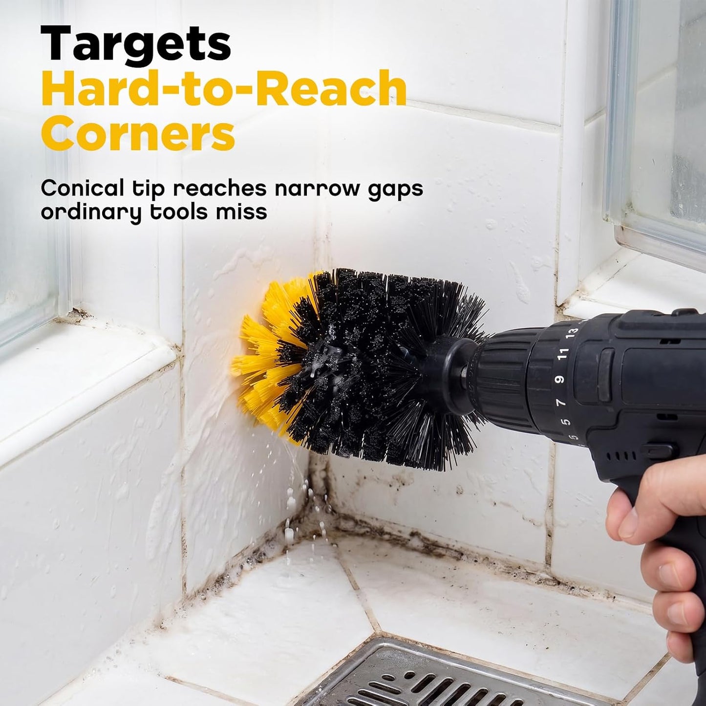 10 Pack Tile Corner Drill Brush Heads Bulk, 1/4 Inch Hex Shank Nylon Drill Brush Attachments for Grout Shower Door Tracks Bathroom Kitchen Bathtub Sink Tiles Corner Cleaning