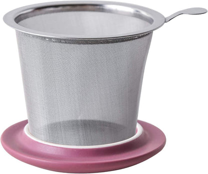 Yundu 12 OZ Matte Purple Ceramics Teacup with Infuser and Lid, Mug with Lid for Steeping - Stainless Steel Infuser for Loose Leaf Tea, Home Office Gift for Tea Lovers