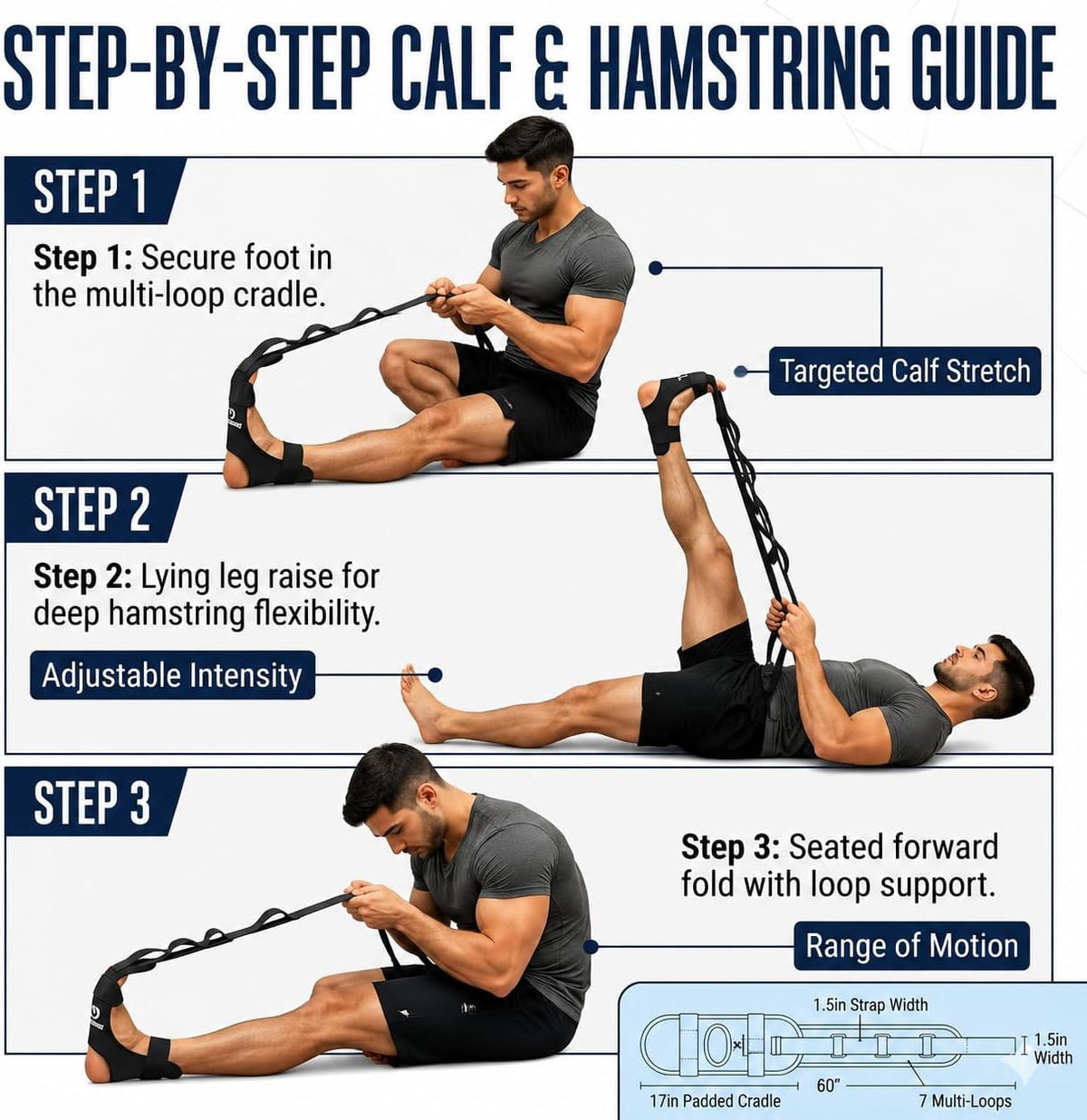 Plantar Fasciitis Stretch Strap with Foot Loop, Calf Stretcher for Achilles Tendon & Foot Pain Relief, Physical Therapy Stretching Band for Flexibility, Recovery and Rehabilitation