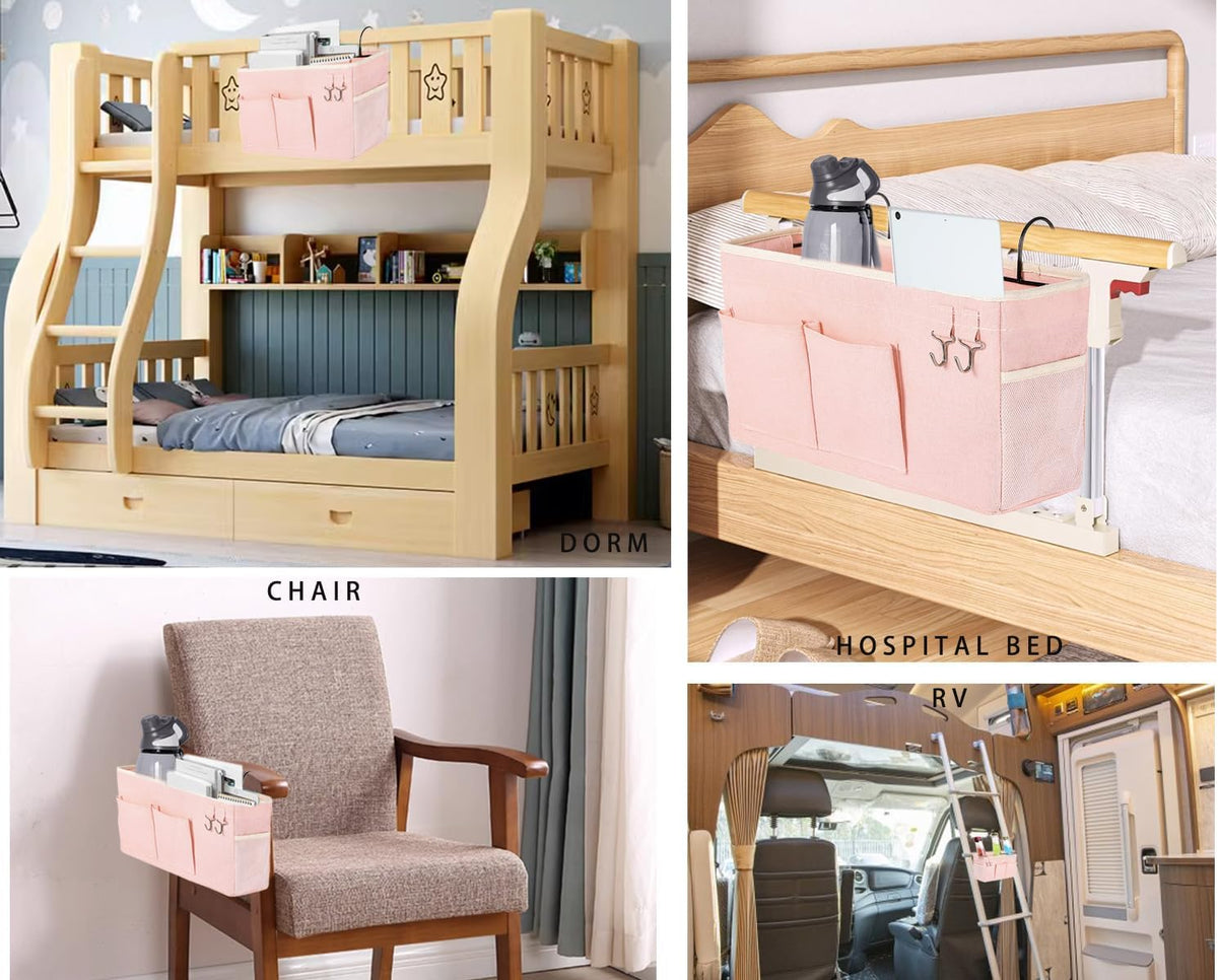 Bunk Bed Organizer, Bedside Caddy Hanging Bed Organizer Storage Bag With Pockets, for College Dorm Rooms Bed, Hospital Bed, Baby Bed Rails,Fishing Chair 14.2 * 4.5 * 7.7inch,Flower