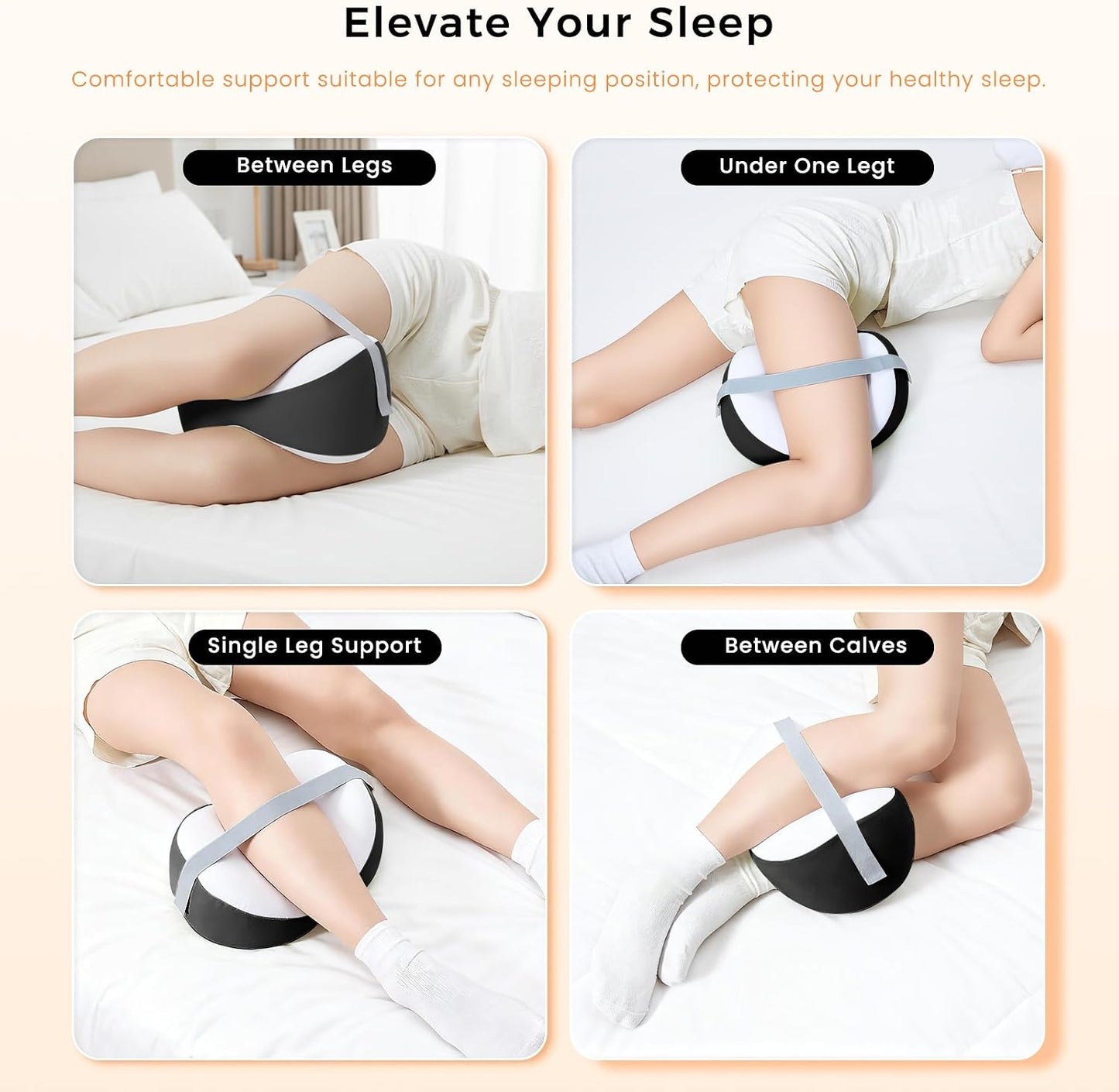 Knee Pillow for Side Sleepers, Leg Pillow with Adjustable Hook & Loop Strap & Removable Washable Cover for Spine Alignment, Sciatica, Hip & Back Pain Relief