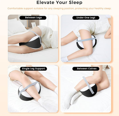 Knee Pillow for Side Sleepers, Leg Pillow with Adjustable Hook & Loop Strap & Removable Washable Cover for Spine Alignment, Sciatica, Hip & Back Pain Relief