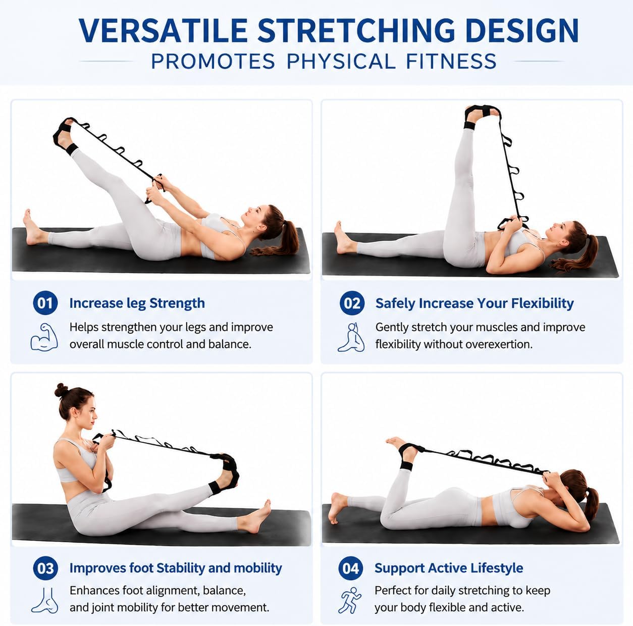 1pc Yoga Stretch Strap for Foot and Calf Stretching, Multifunction Leg Stretcher Band with Loops for Yoga, Flexibility Training, Dance, Exercise and Muscle Stretching