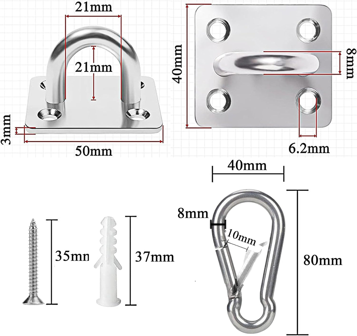 Stainless Steel Tie Out Mounted Wall Hook with Clip for Dog Up to 500lbs | for Small / Medium / Large Dog, Rust-resistant & Corrosion-resistant, Applicable to Concrete/Brick/Wood