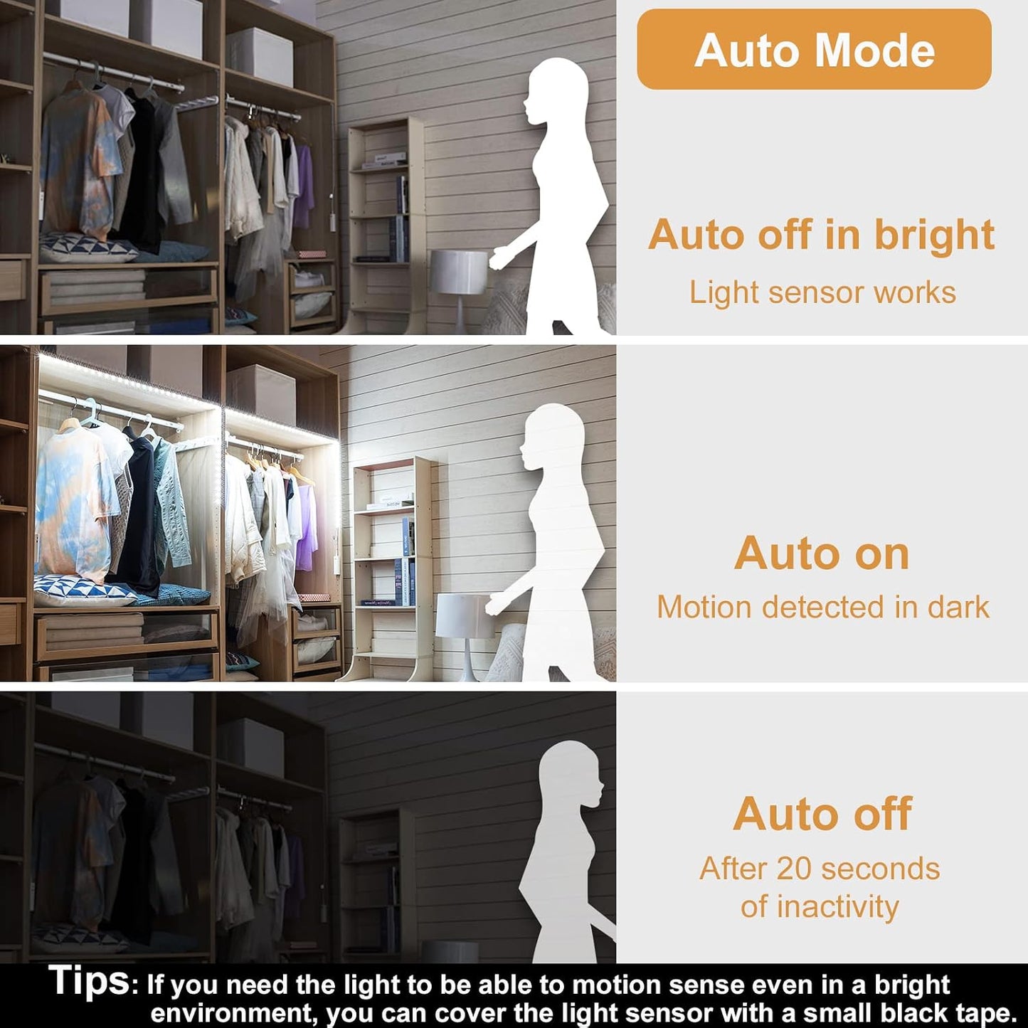 WOBANE Motion Sensor Stair Strip Lights,Rechargeable LED Closet Light,White | 2 X6.56ft Battery Powered Cordless LED Strip,60 LEDs Homelife Bar for Bed,Pantry,Counter,Night Light,Cabinet,6000K