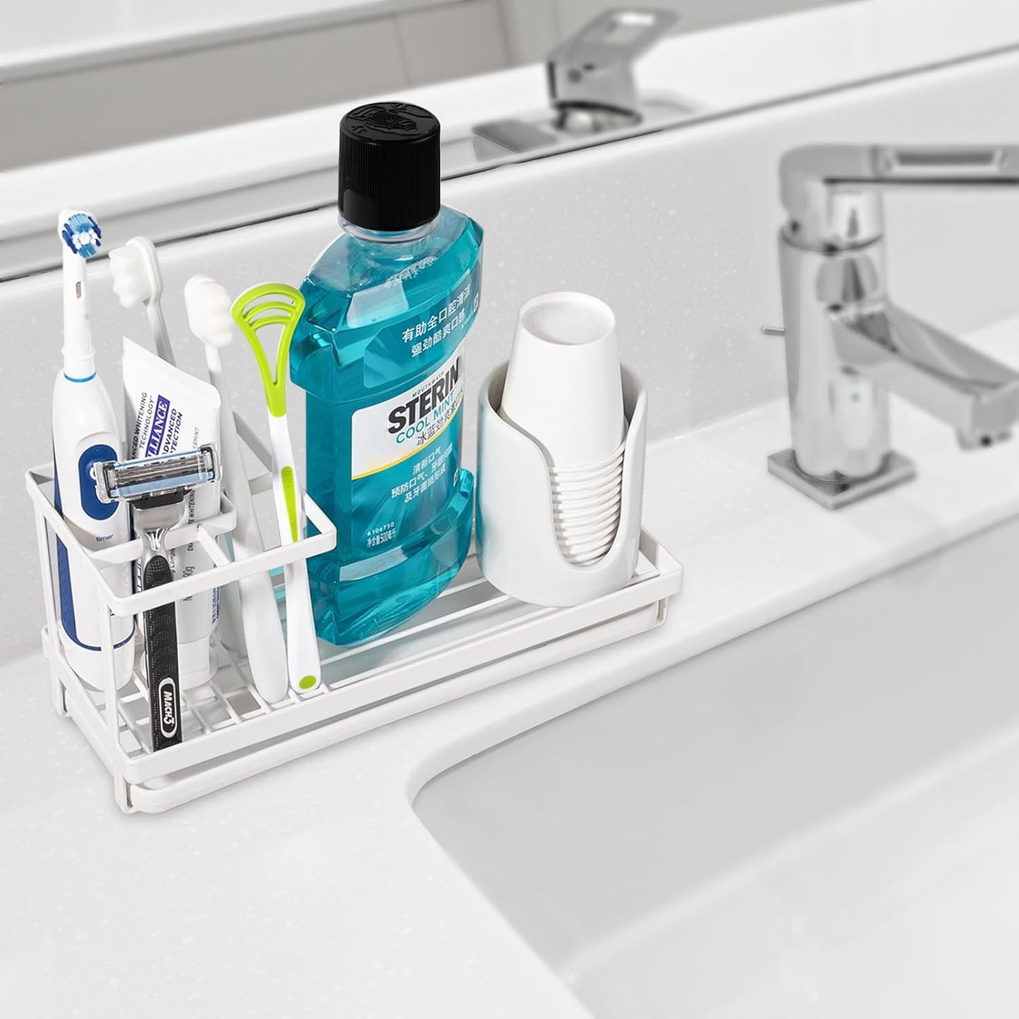 Toothbrush Holders Toothpaste Organizer Bathroom Accessories, Matte Black | Carbon Steel, 4 Slots, Removable Drip Tray, Easy to Clean, Electric Toothbrush Storage, for Countertop, Shower, Sink