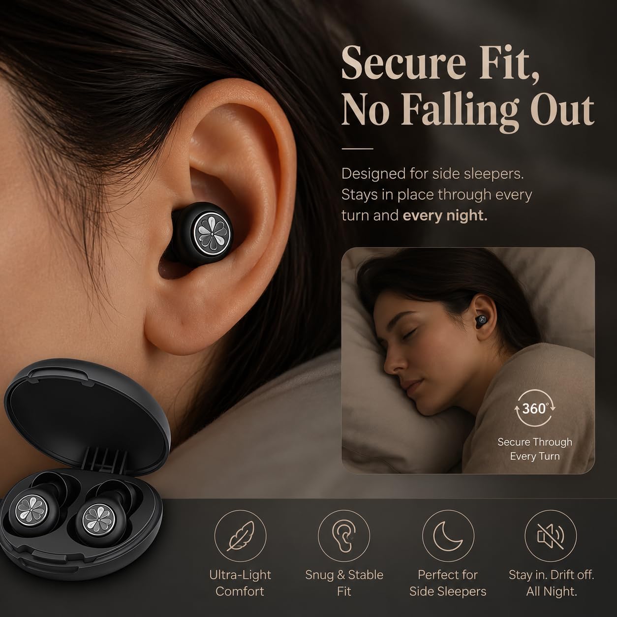 HEKKE 45dB Ear Plugs for Sleeping, Soft Silicone for Side Sleepers, 4 Sizes | Reusable soft silicone with XS/S/M/L sizes for side sleepers, concerts, flights and hotels; carrying case included.