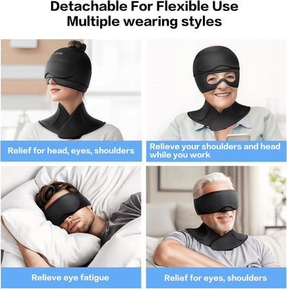 3 in 1 Migraine Relief Cap Neck Ice Pack Wrap Gel and Ice Eye Masks, Detachable Ice Caps with Eyes Masks, Hot and Cold Therapy for Relief of Headaches, Stiff Neck and Eye Fatigue (Purple)