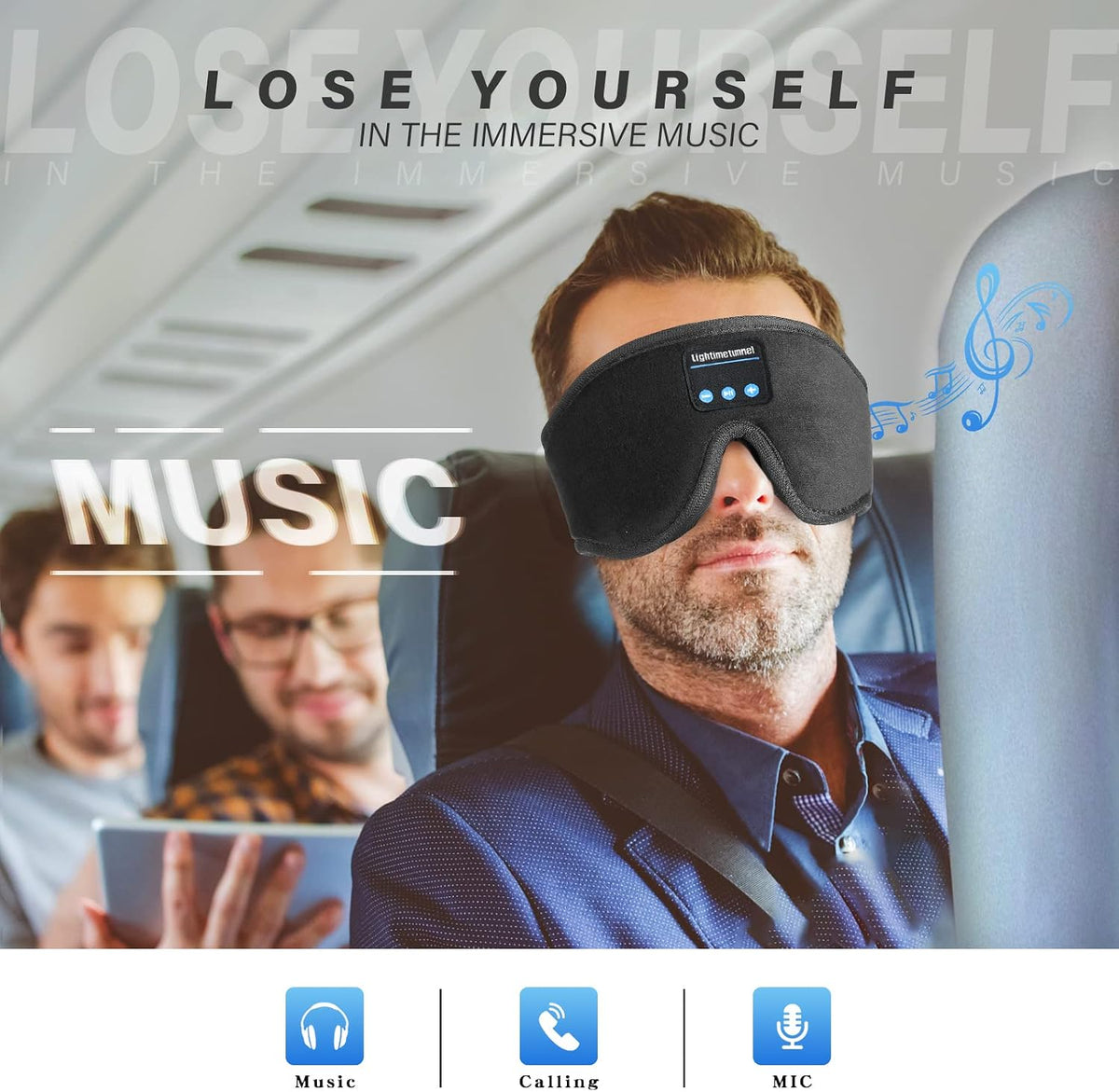 Sleep Headphones, Bluetooth 5.0 Wireless 3D Eye Mask, Lightimetunnel Washable Sleeping Headphones for Side Sleepers With Adjustable Ultra Thin Stereo Speakers Microphone Hands Free for Insomnia Travel