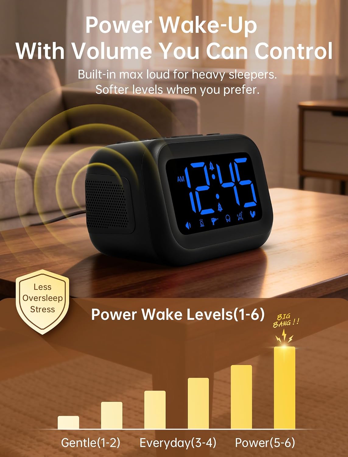 AuroraCalm Extra Loud Alarm Clock: 115dB On-Time Wake-Up