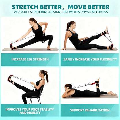 Foot & Calf Stretcher for Plantar Fasciitis Relief, Adjustable Stretching Strap & Foot Rocker Combo for Achilles Tendon, Heel Pain, Hamstring & Muscle Recovery – Physical Therapy Stretching Device for Home Use