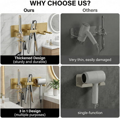 Hair Dryer Holder Hair Tool Organizer Metal Wall Mount (Gold) | Heat Resistant Hair Tool Organizer, Metal Wall Mount Storage, Bathroom Counter Space Saver, Blow Dryer Holder