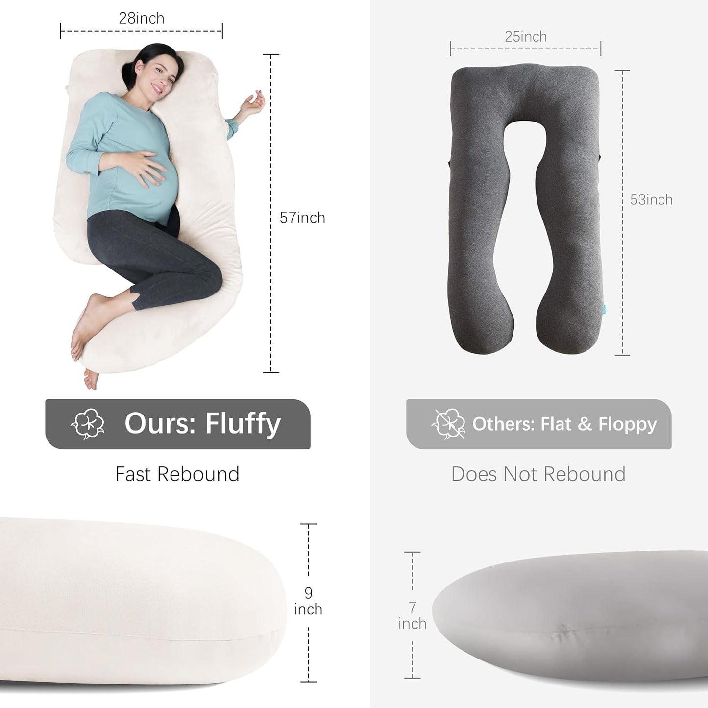 MOON PARK Pregnancy Pillows for Sleeping - 57 Inch U Shaped Full Body Maternity Pillow with Removable Cover - Support for Back, Legs, Belly, Hips - Pregnancy Pillow for Women - Grey