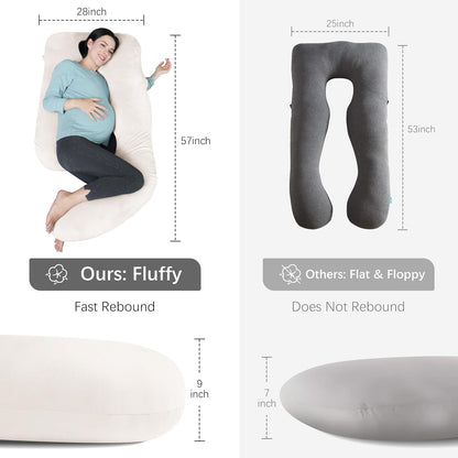 MOON PARK Pregnancy Pillows for Sleeping - 57 Inch U Shaped Full Body Maternity Pillow with Removable Cover - Support for Back, Legs, Belly, Hips - Pregnancy Pillow for Women - Grey