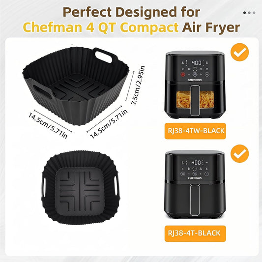 Silicone Air Fryer Liners Accessories For Chefman 4 Qt Compact Airfryer, Reusable Silicone Air Fryer Mats Square, Dishwasher Safe Airfryer Accessories Basket For RJ38-4TW-BLACK & RJ38-4T-BLACK