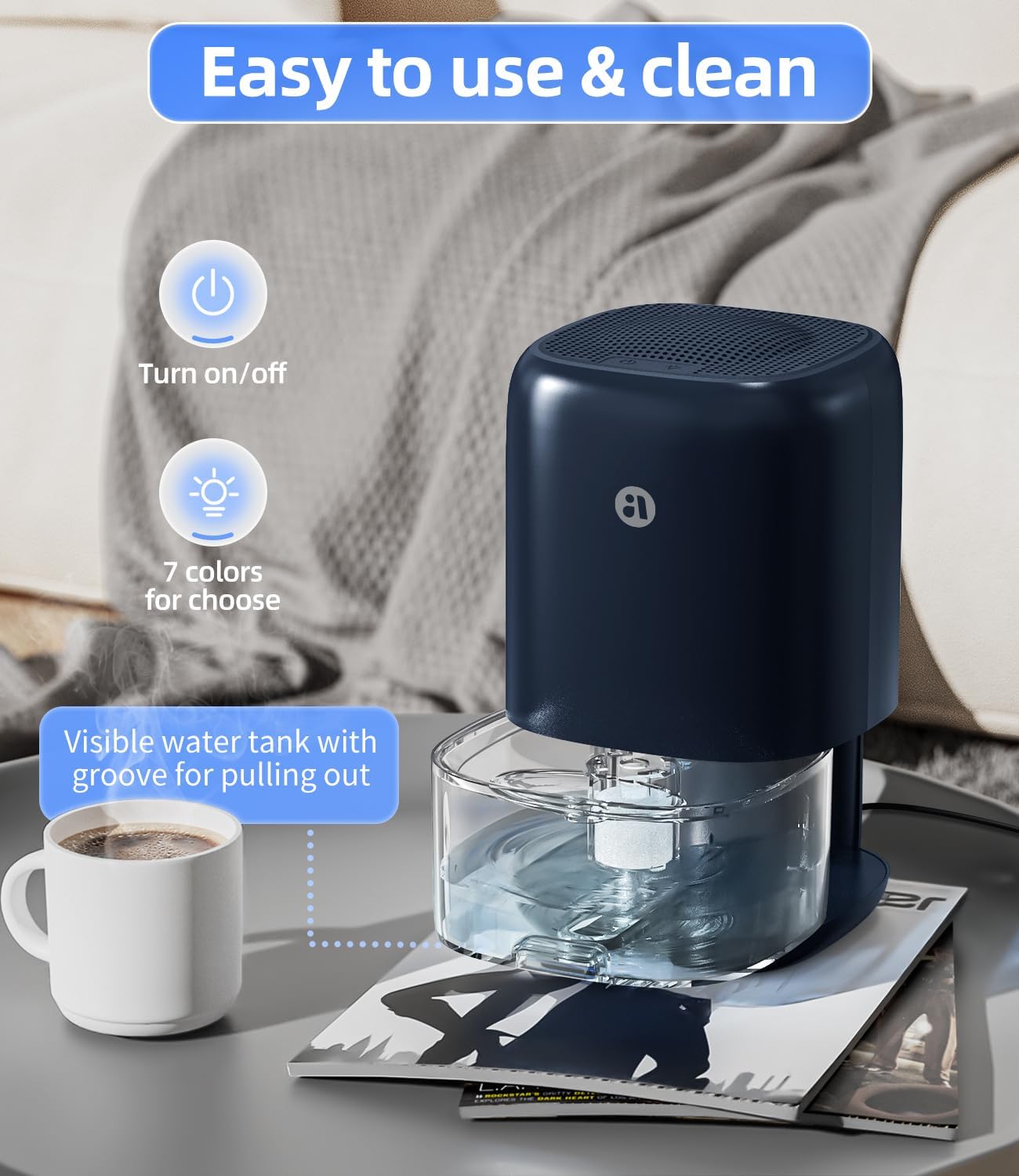 35 OZ Dehumidifier for Bedroom RV, Quiet with Auto Shut Off, Gold | 280 Sq.Ft Small Dehumidifiers for Home Bathroom Closet, 7 Color Light, 28dB Ultra Quiet, 35OZ Water Tank