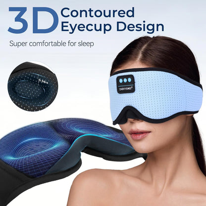 Sleep Eye Mask Bluetooth Headphones - 3D Contoured Zero Pressure Sleeping Masks 100% Blackout Eye Cover Breathable Sleeping Mask for Side Sleepers Wireless Earphone Ear Muff Headband Women Men Gift