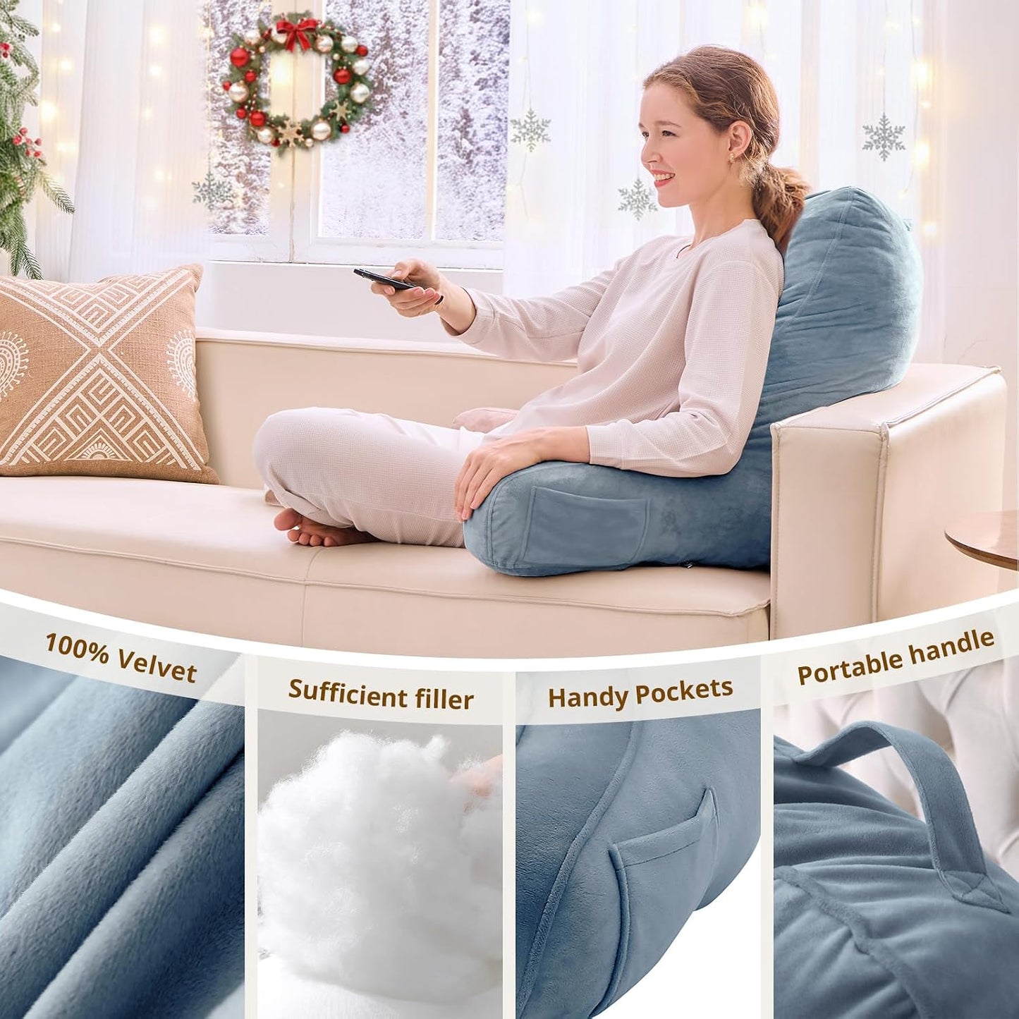 Sasttie Reading Pillows for Sitting in Bed Adult, Back Pillow Bed Sitting Up, Back-Rest Support Cushion for Sit Up on Couch, Sofa, and Floor, Dorm Essentials, Oeko-Tex Certified, Dark Grey