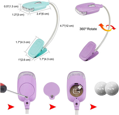 Book Light for Kids Clip on Book Lights for Reading in Bed Book Lamp Portable LED Reading Light with 360° Flexible and 2 Brightness (3Pack Mini Reading Lights)