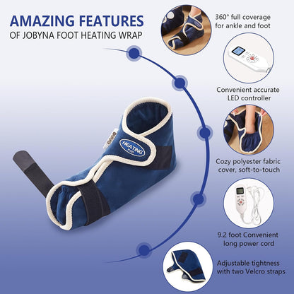 JOBYNA Ankle/Toe/Foot Warmer | Full Coverage Heated Foot Wrap |86-158℉ Continuous Setting| 10-90min Timer| Electric Heating Pad for Plantar Fasciitis Relief, Neuropathy Pain Relief for Foot(1 Pack)