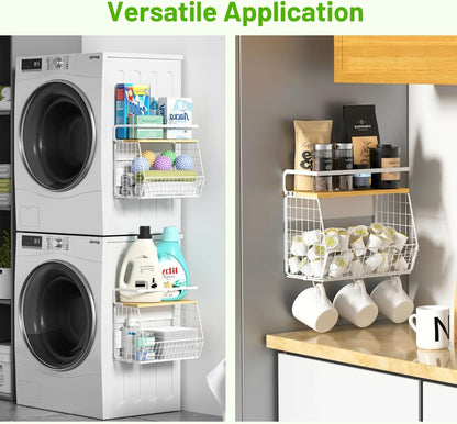 Magnetic Shelf for Fridge with Wood Lid, Fruit Potato and Onion Storage Bins, Pantry Organizers & Storage, Large Container Magnetic Spice Rack for Refrigerator, Kitchen Counter, Cabinet | Strong magnet holds 50lbs, ventilated bin for produce, versatile