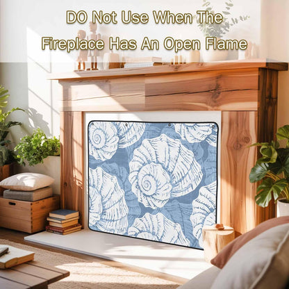 Magnetic Fireplace Cover Navy Blue Coastal Shells Fireplace Screen Decorative Ocean Conch Marine Life Insulation Fireplace Blocker Save Energy Fireplace Draft Stopper Covers for Living Room 36x30 Inch