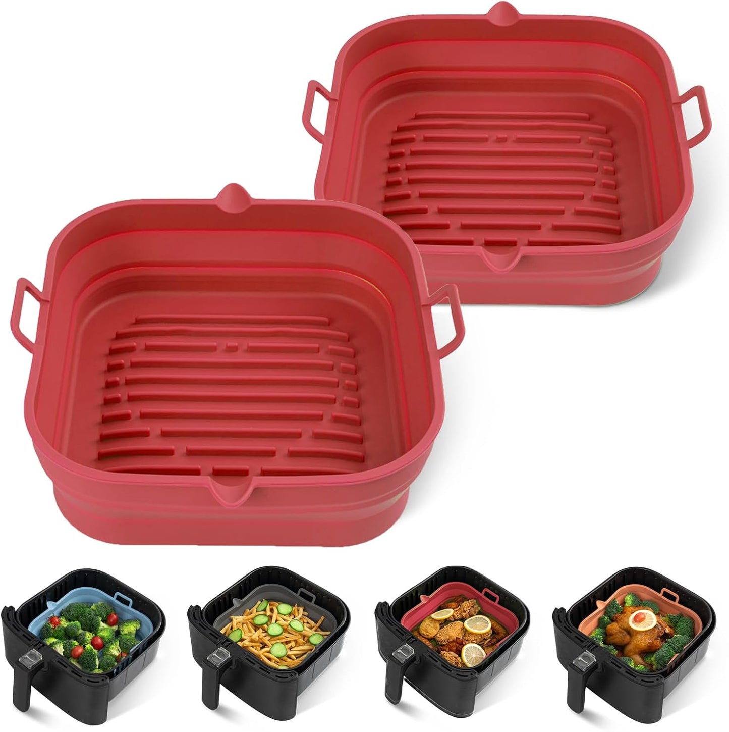 Silicone Air Fryer Liners Square - Reusable Airfryer Collapsible Basket - Easy to Clean Air Fryers Pot for 5.8 to 8 Qt Baking Tray Oven Accessories, 8.5 Inch Large