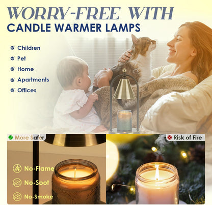 Candle Warmer Lamp with Timer, Electric Black Candle Warming Light for Bedroom, Dimmable Wax Melts Warmer for Home Decor Beside Lamp Gifts for Women (2 Bulbs Included)