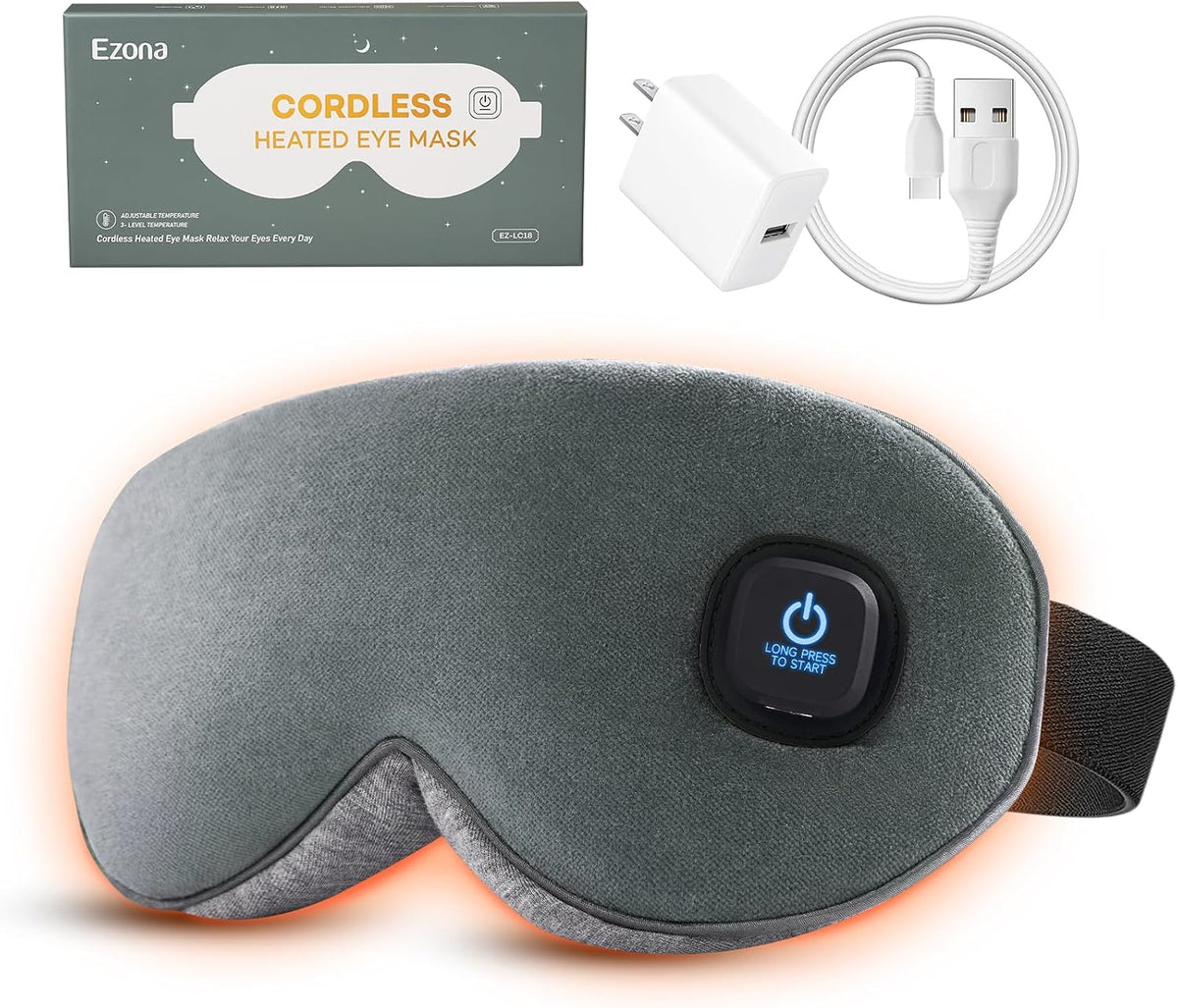 Ezona Heated Eye Mask, Cotton Cordless Warm Eye Compress Mask for Dry Eyes